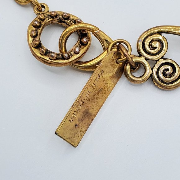 Gold-tone Bow Geometrical Linked Wooden Bead Belt Vintage - Picture 6 of 6